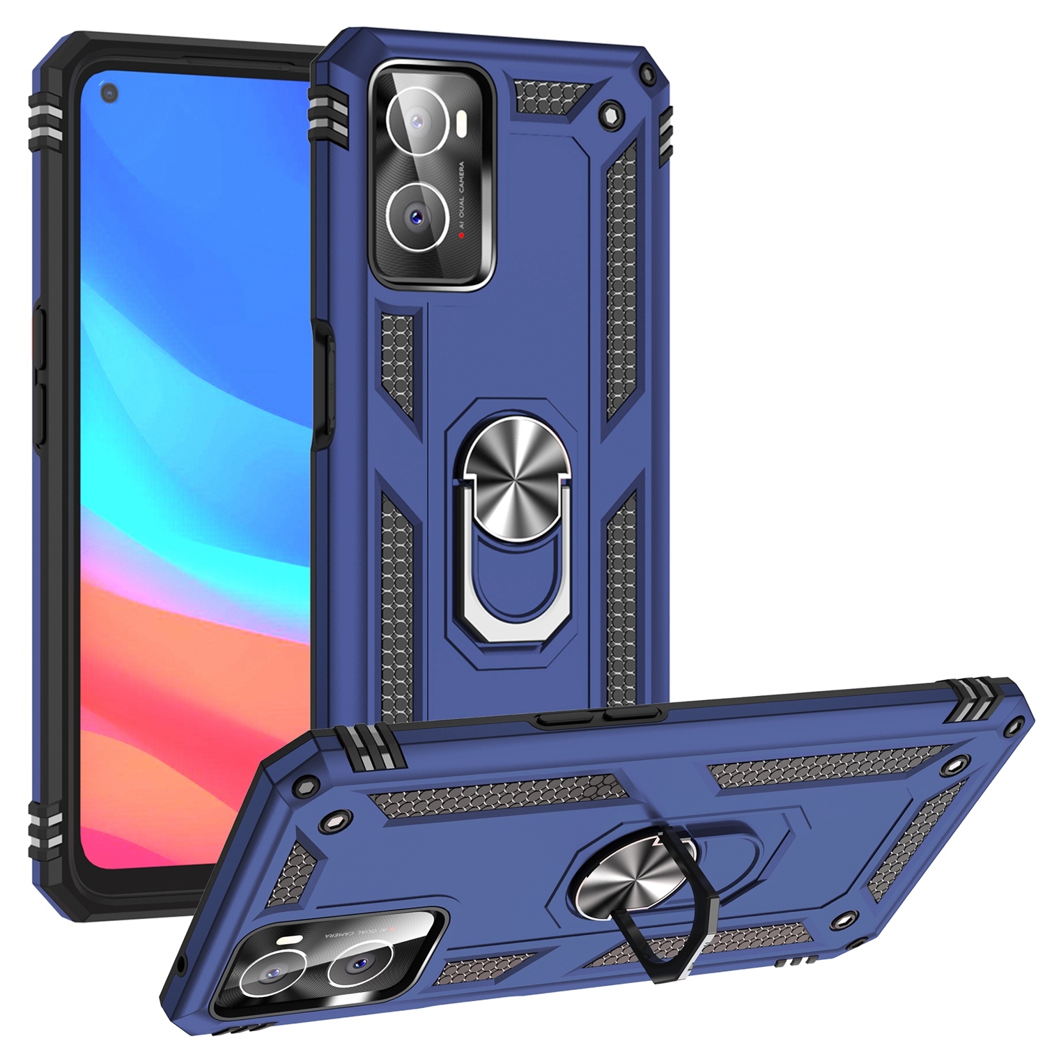 Ringhouder Backcover hoesje Oppo A76 - Oppo A96 hoesje - Blauw