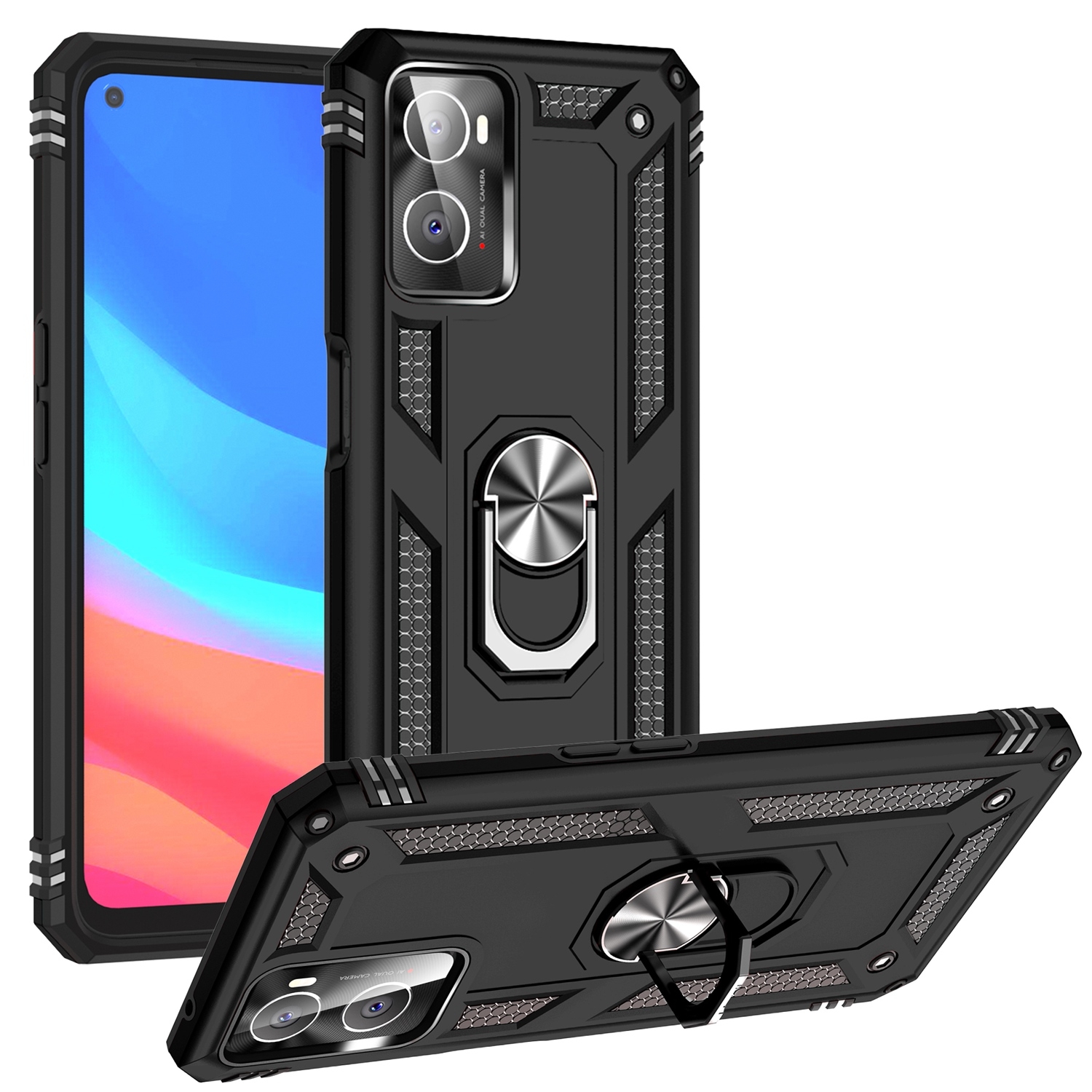 Ringhouder Backcover hoesje Oppo A76 - Oppo A96 hoesje - Zwart