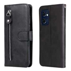 Wallet hoesje met rits Oppo A76 – Oppo A96 – Zwart