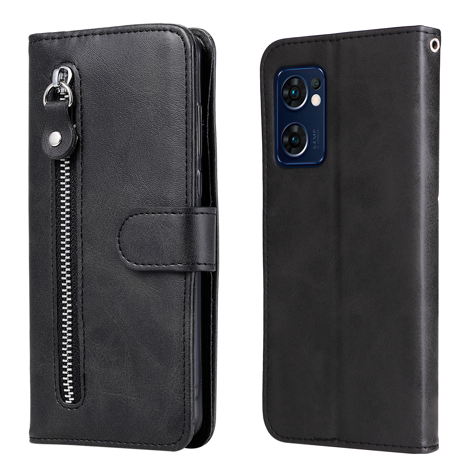 Wallet hoesje met rits Oppo Find X5 Lite - Zwart