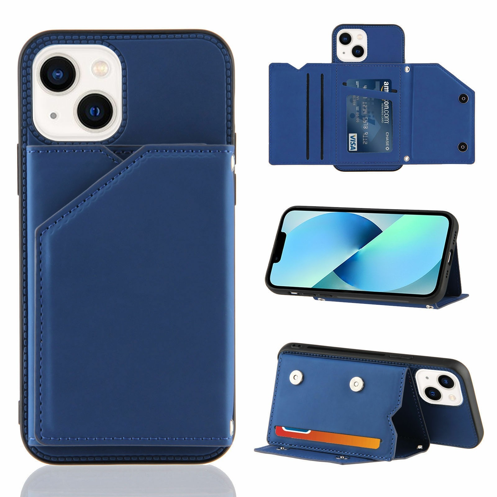 variatie Backcover Portemonnee hoesje iPhone 14 en iPhone 13 – Blauw