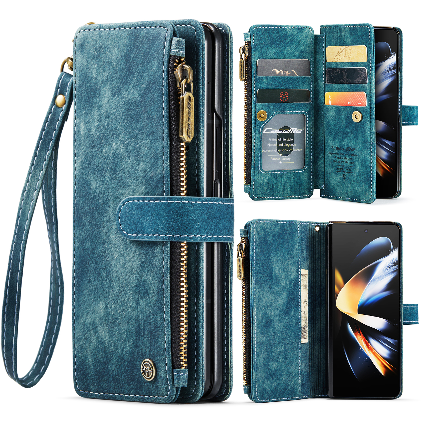 variatie CaseMe Samsung Galaxy Z Fold 4 wallet hoesje – Blauw