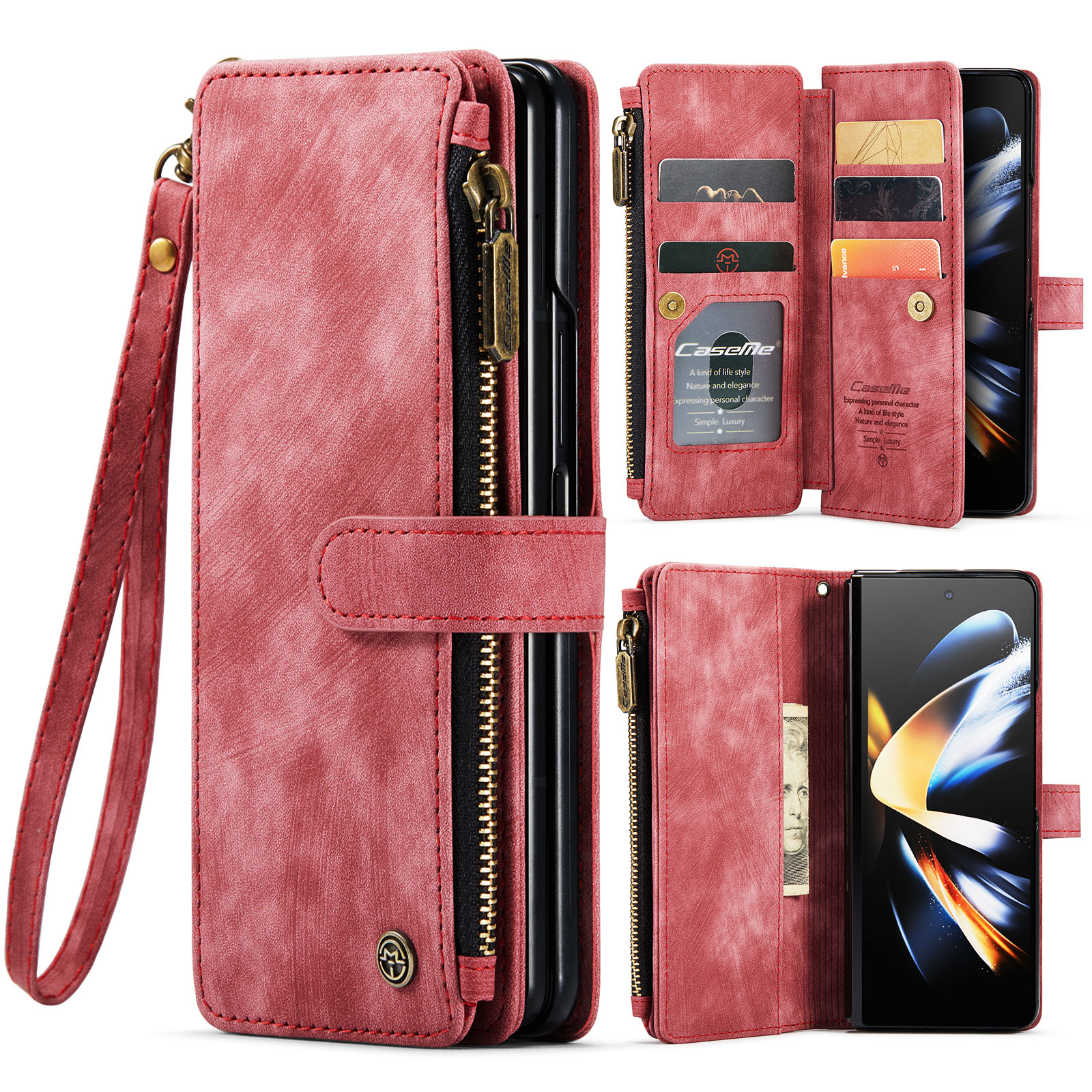 variatie CaseMe Samsung Galaxy Z Fold 4 wallet hoesje – Rood