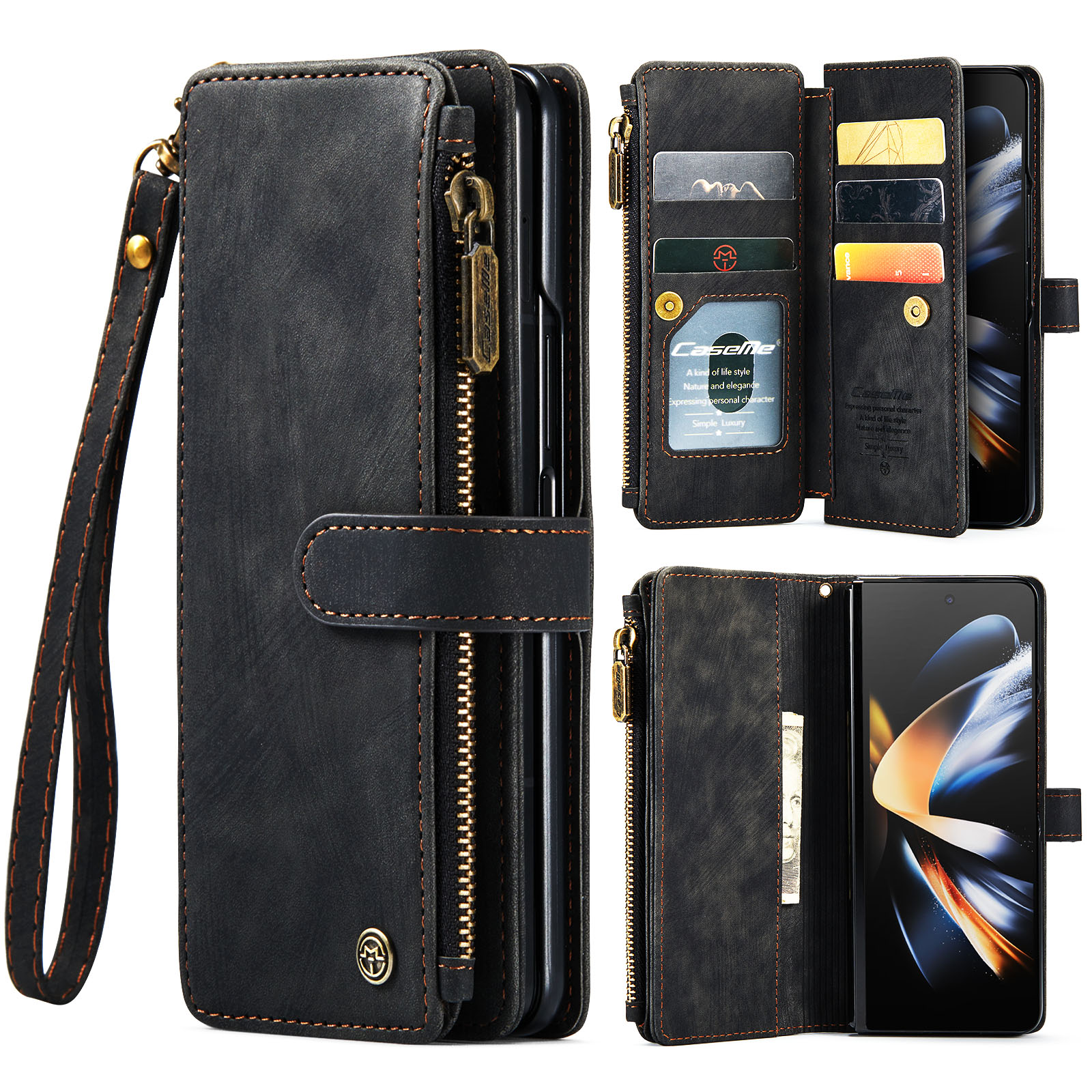 CaseMe Samsung Galaxy Z Fold 4 wallet hoesje - Zwart 1