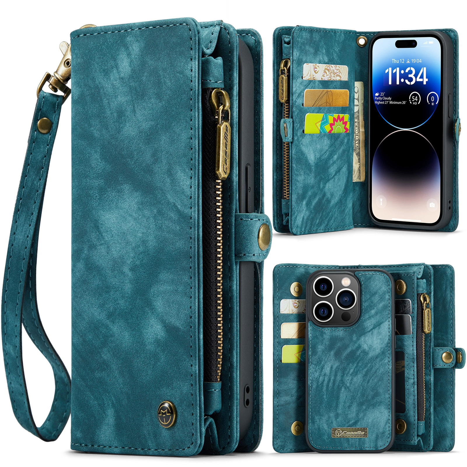 variatie Caseme iPhone 14 Pro hoesje – Vintage Portemonnee Blauw