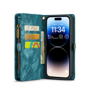 Caseme iPhone 14 Pro hoesje - Vintage Portemonnee Blauw 4