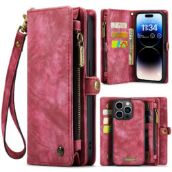 Caseme iPhone 14 Pro Max hoesje - Vintage Portemonnee Rood