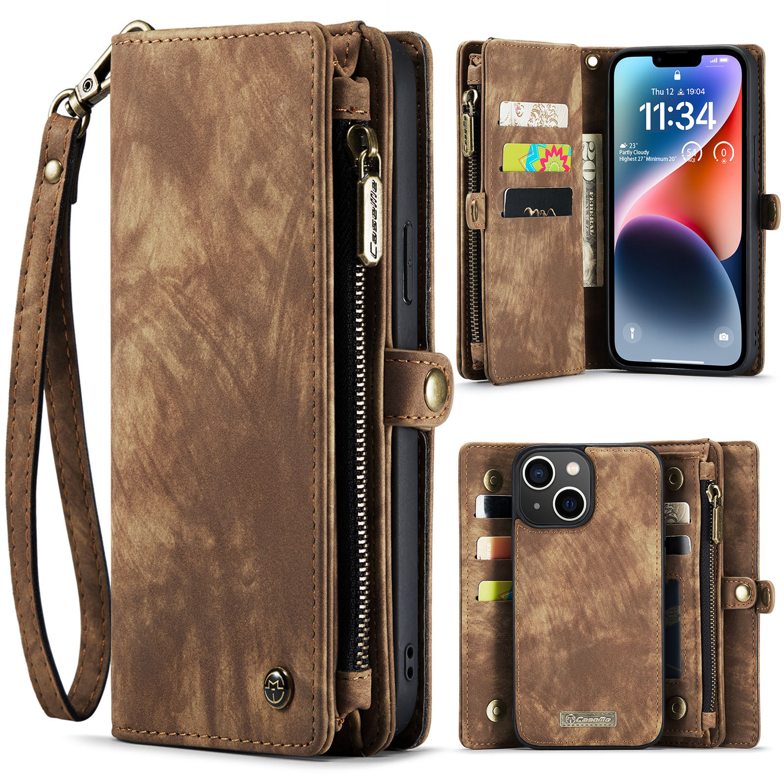 variatie Caseme iPhone 14 Plus hoesje – Vintage Portemonnee Bruin