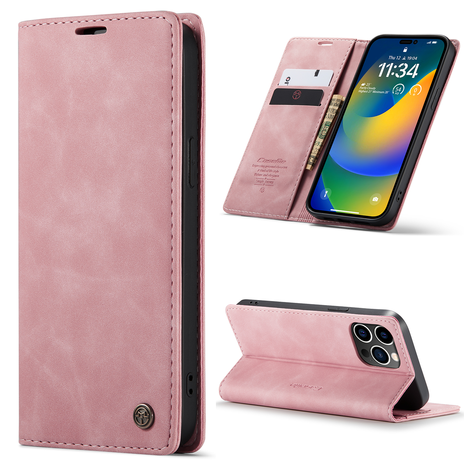 variatie Caseme retro bookcase iPhone 14 Pro Max hoesje – Roze