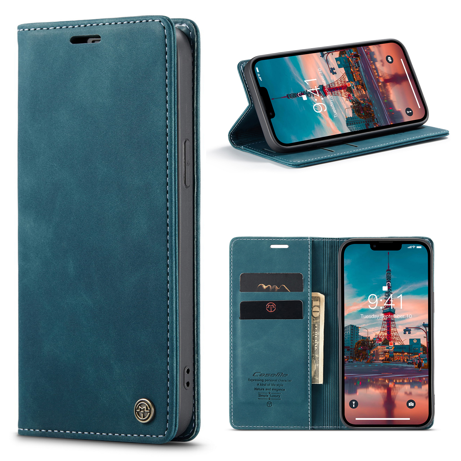 variatie Caseme retro bookcase iPhone 14 Plus hoesje – Blauw