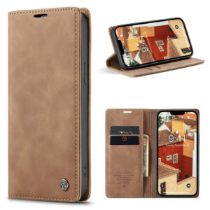 Caseme retro bookcase iPhone 14 hoesje - Bruin 1