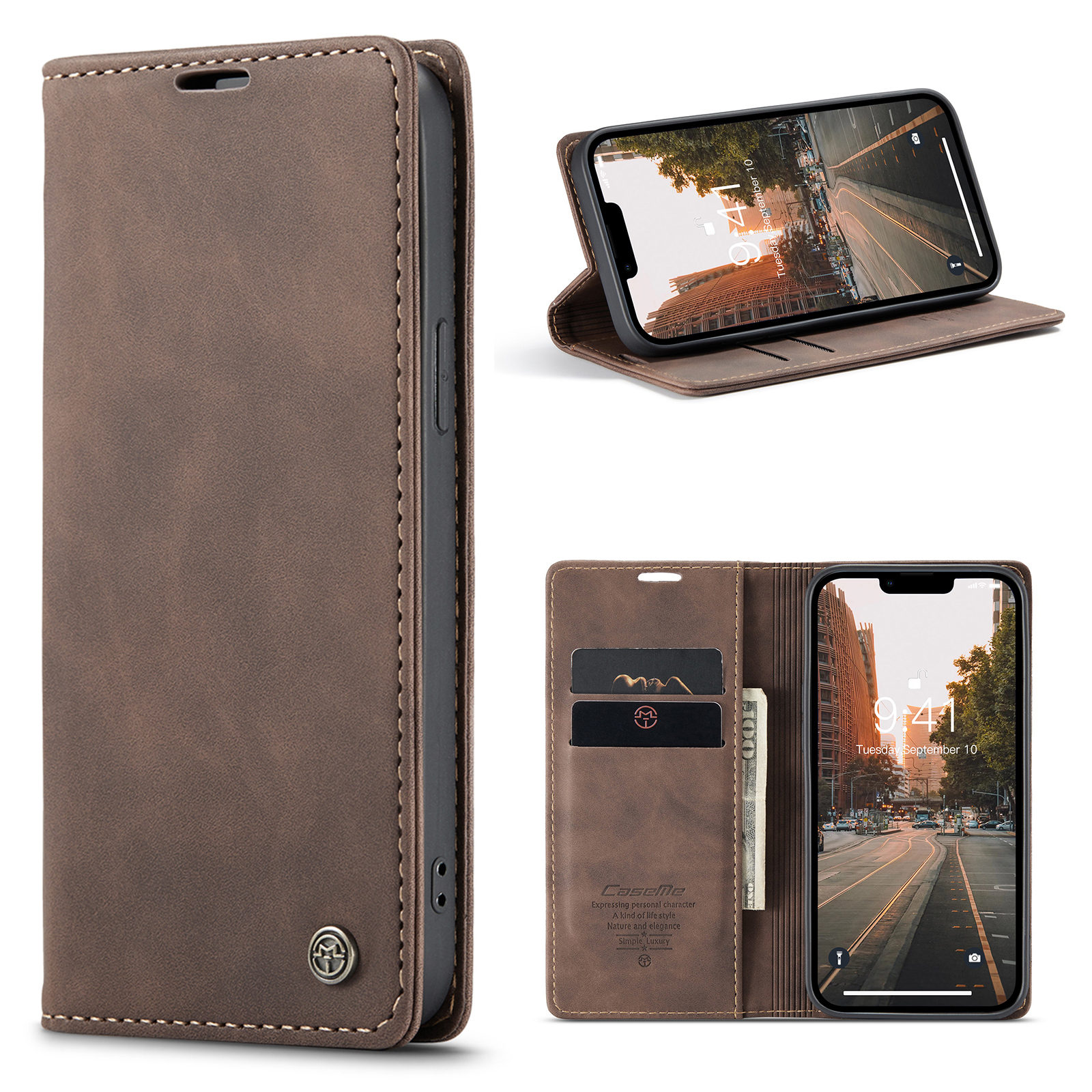 variatie Caseme retro bookcase iPhone 14 Plus hoesje – Koffie