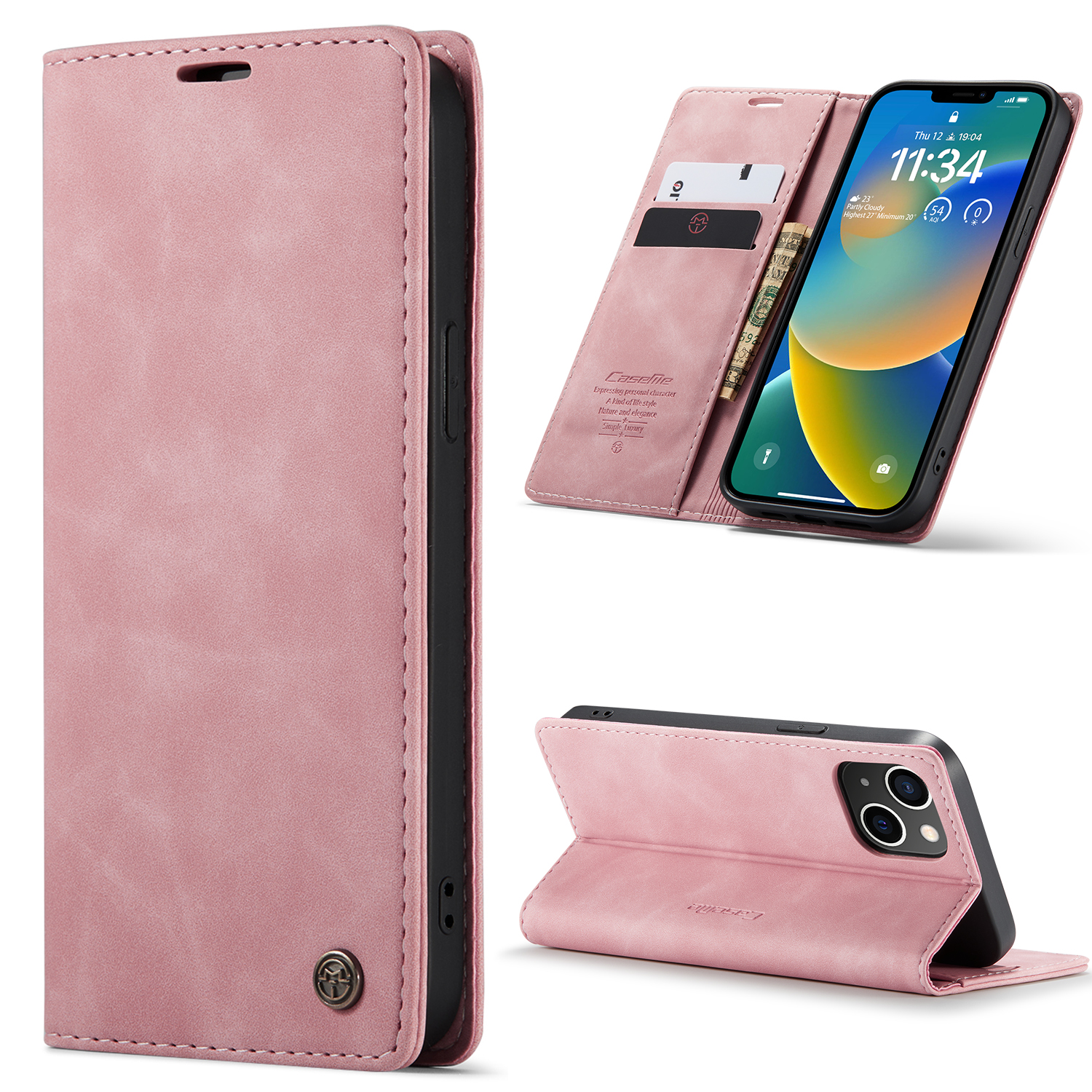 variatie Caseme retro bookcase iPhone 14 Plus hoesje – Roze