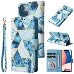 Marmer bookcase iPhone 14 Plus hoesje - Blauw