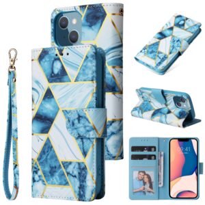 Marmer bookcase iPhone 14 Plus hoesje – Blauw