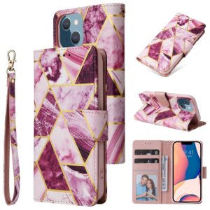 Marmer bookcase iPhone 14 Plus hoesje – Paars
