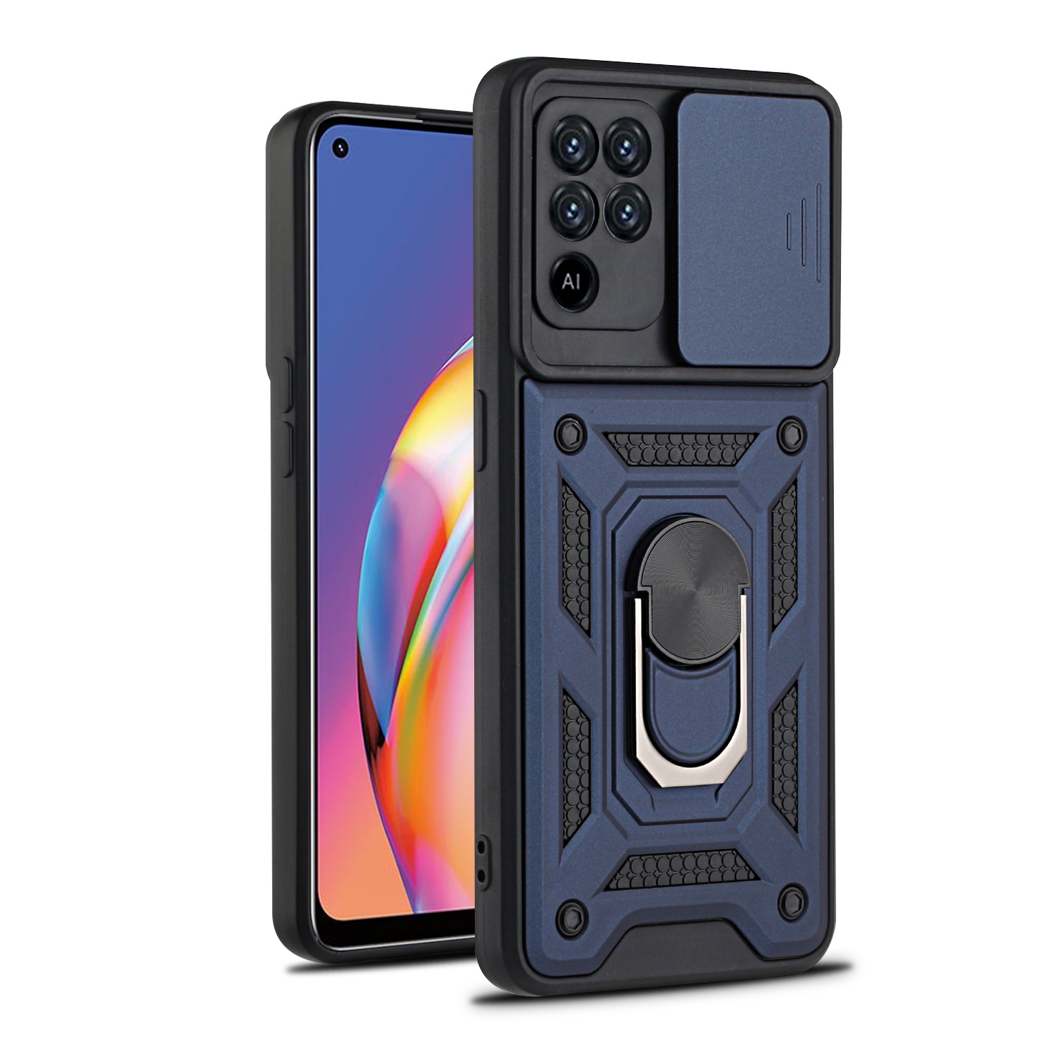 Oppo A94 5G Ringhouder Hoesje - Blauw