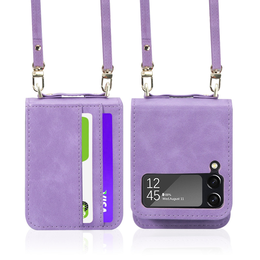 Samsung Z Flip 4 Pu-Leren Hoesje met koord - Paars 1