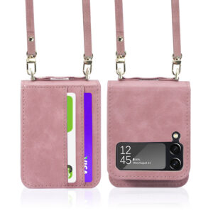Samsung Z Flip 4 Pu-Leren Hoesje met koord – Roze