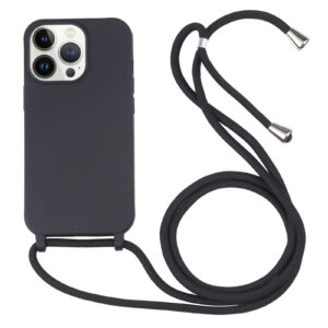Siliconen hoesje met koord iPhone 14 Pro – Zwart