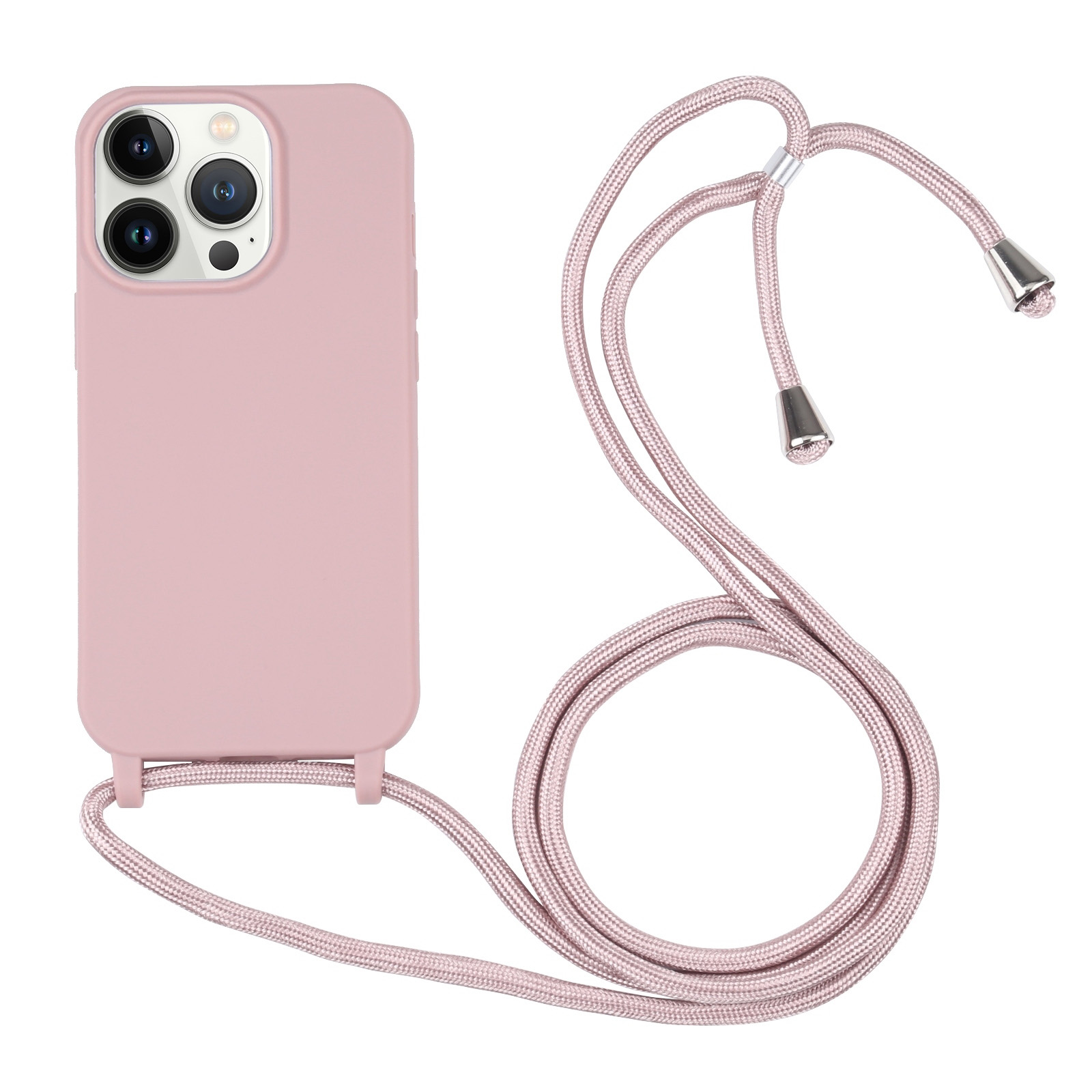 Siliconen hoesje met koord iPhone 14 Pro rosegoud