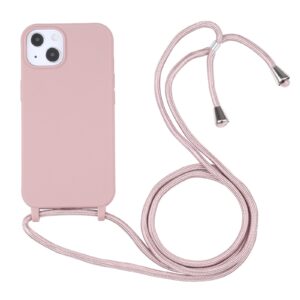 Siliconen hoesje met koord iPhone 14 en iPhone 13 – Rosegoud