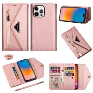 iPhone 14 Pro Fashion wallet hoesje cross body – Roségoud