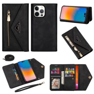 iPhone 14 Pro Fashion wallet hoesje cross body – Zwart