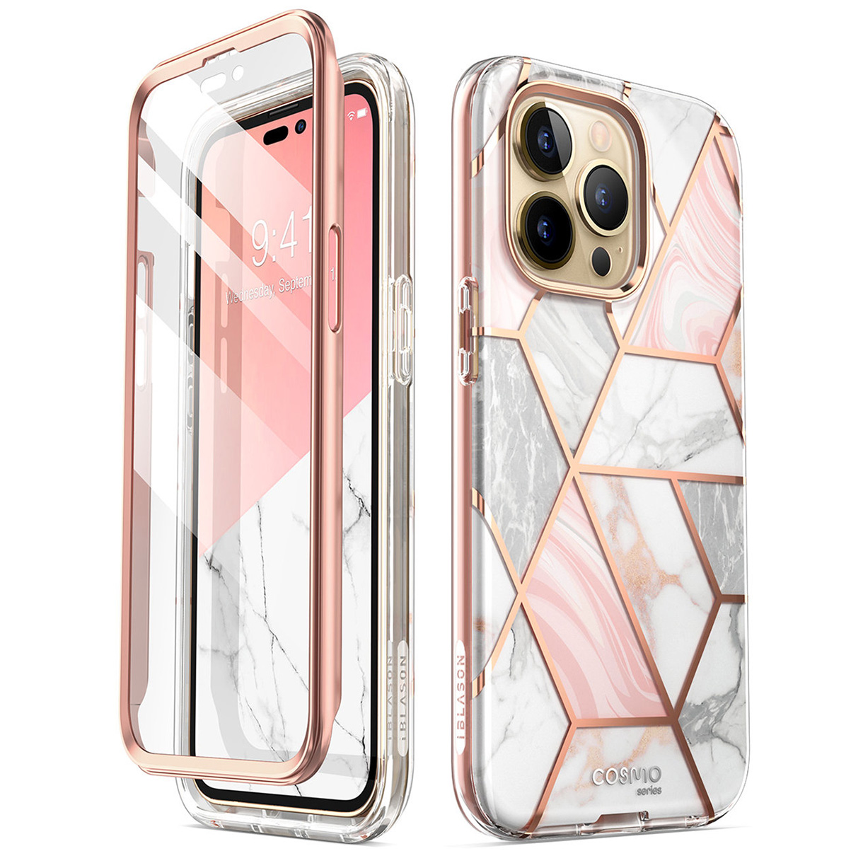 variatie Cosmo 360 Backcase met Screenprotector iPhone 14 Pro Max – Marmer