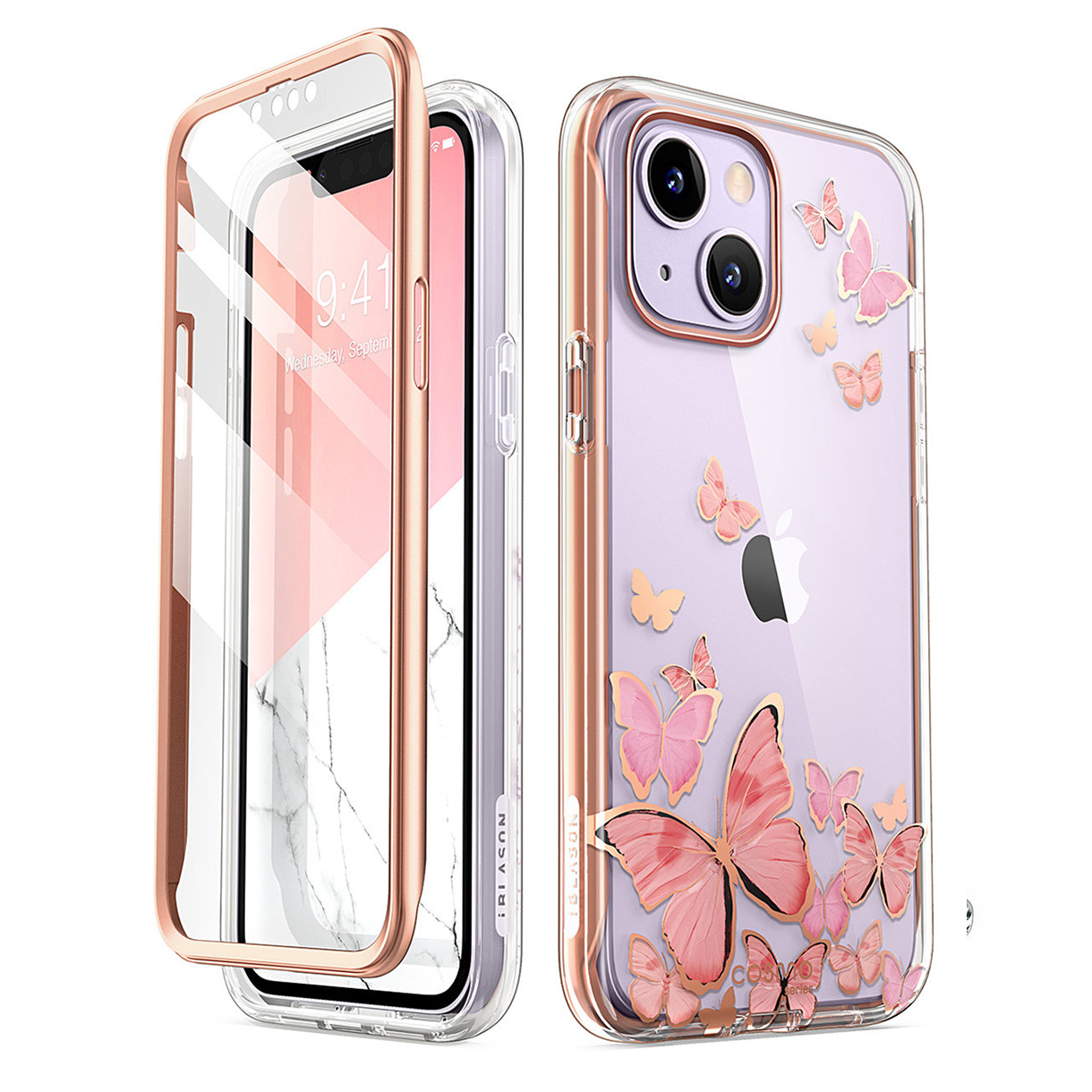 variatie Cosmo 360 Backcase met Screenprotector iPhone 14 Plus – Vlinders