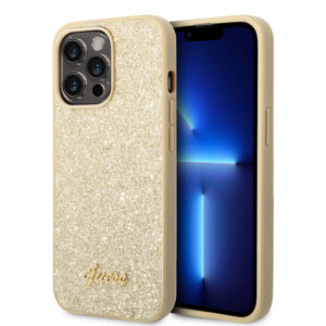 Guess Glitter Flakes iPhone 14 Pro hoesje - Goud 1