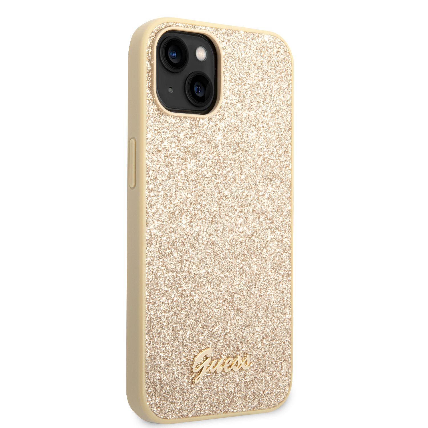 Ophef orkest Habubu Guess Glitter Flakes iPhone 14 en iPhone 13 hoesje - Goud