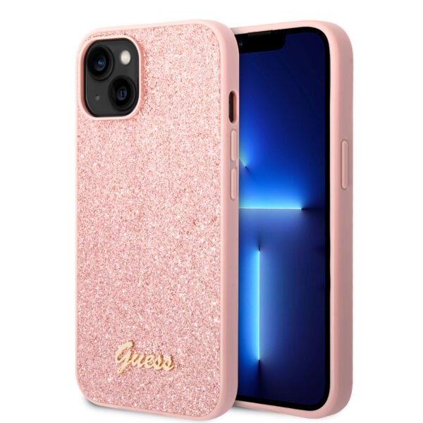 Guess Glitter Flakes iPhone 14 en iPhone 13 hoesje - Roze 1