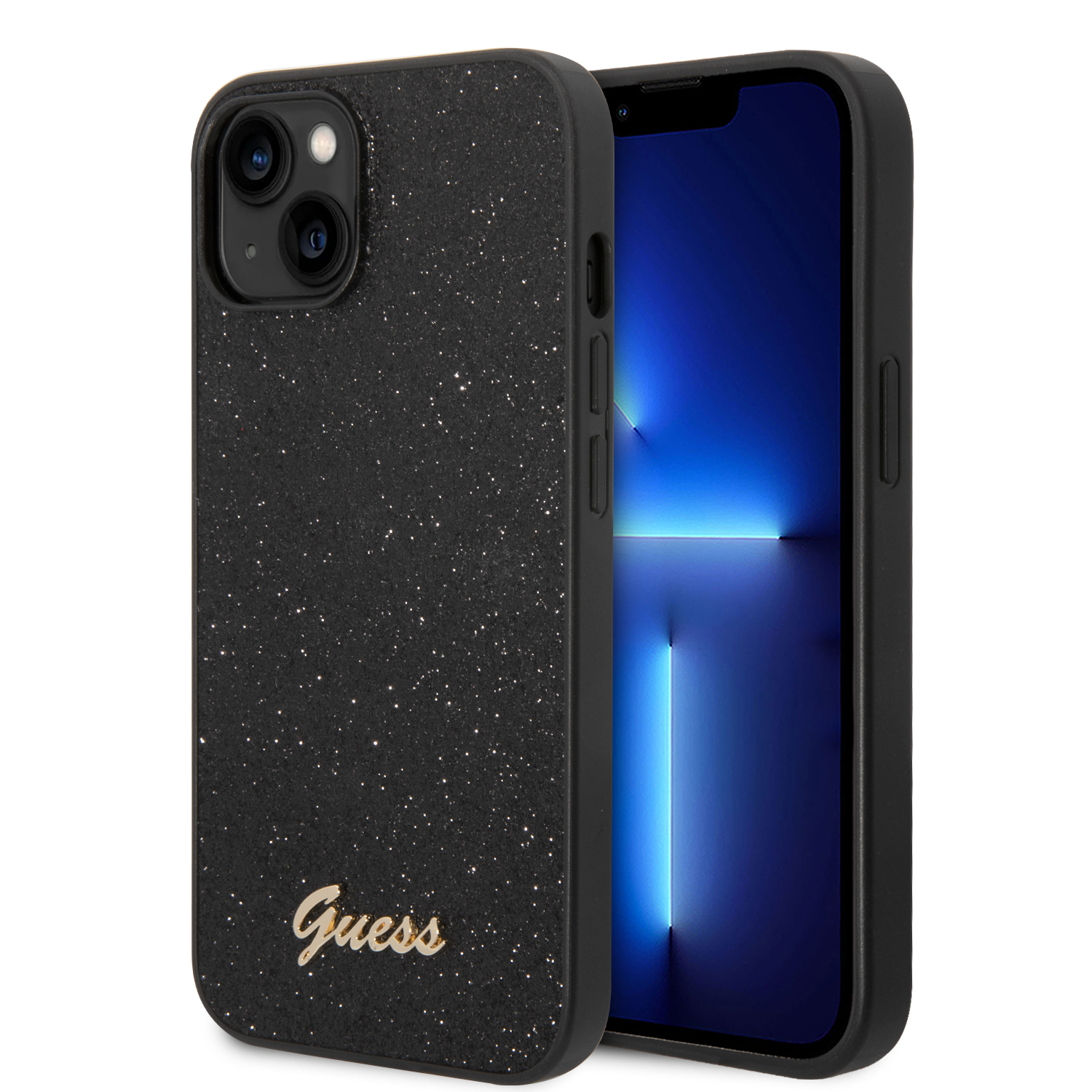 variatie Guess Glitter Flakes iPhone 14 en iPhone 13 hoesje – Zwart