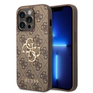 Guess Golden Logo iPhone 14 Pro Max Hoesje - Bruin 1