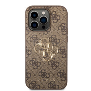 Guess Golden Logo iPhone 14 Pro Max Hoesje - Bruin 3