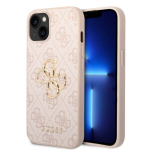 Guess Golden Logo iPhone 14 en iPhone 13 Hoesje - Roze 1