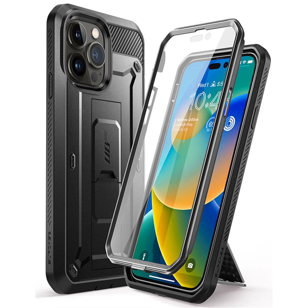 variatie Supcase 360 Backcase hoesje met screenprotector iPhone 14 Pro – Zwart