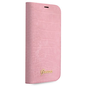 Guess PU Bookcase iPhone 14 hoesje - Roze Croco v2