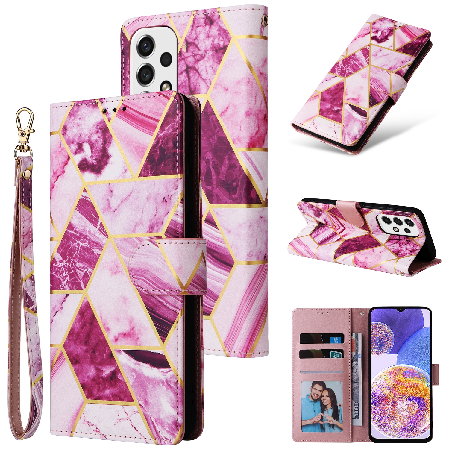 Marmer bookcase Samsung Galaxy A23 hoesje - Paars