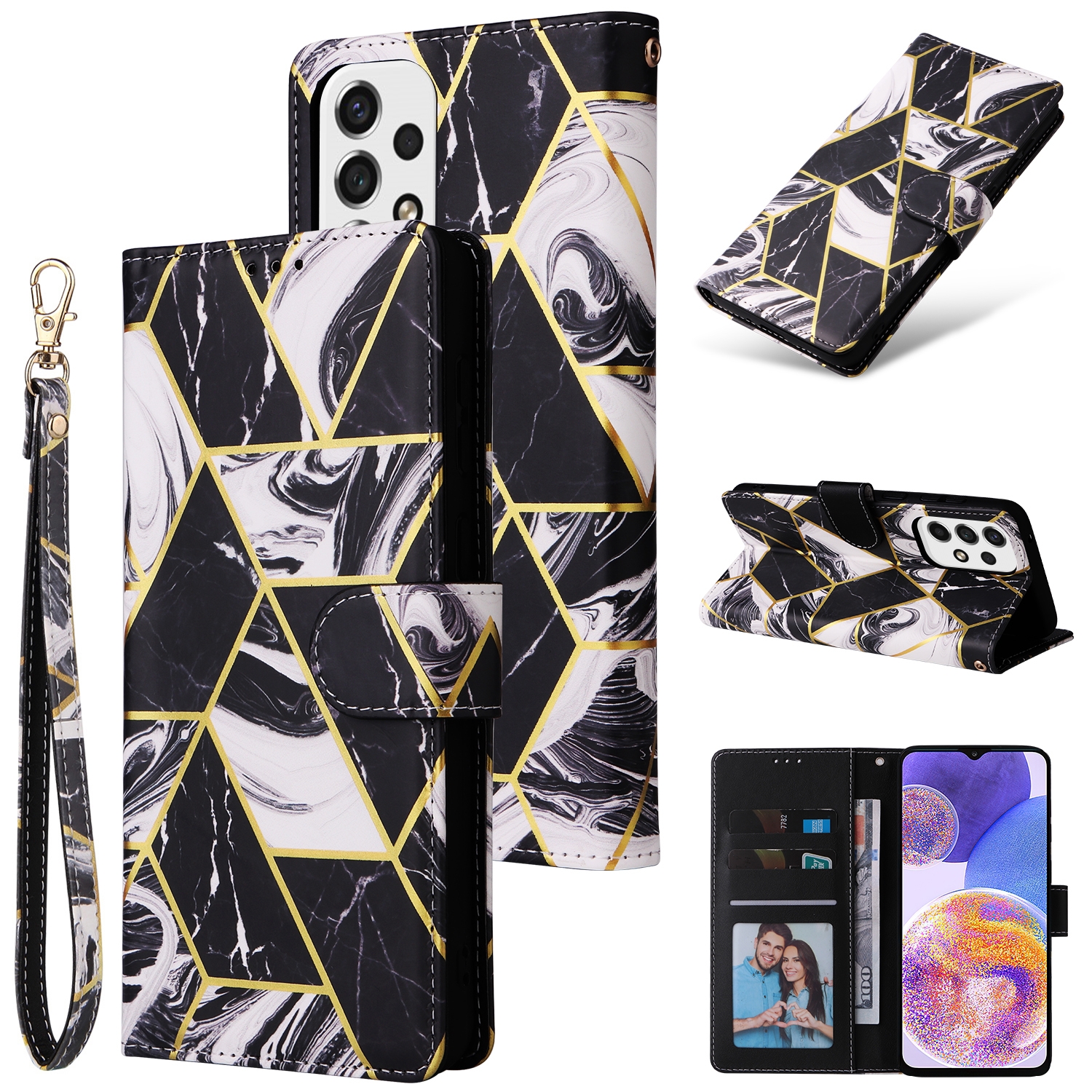 Marmer bookcase Samsung Galaxy A23 hoesje - Zwart