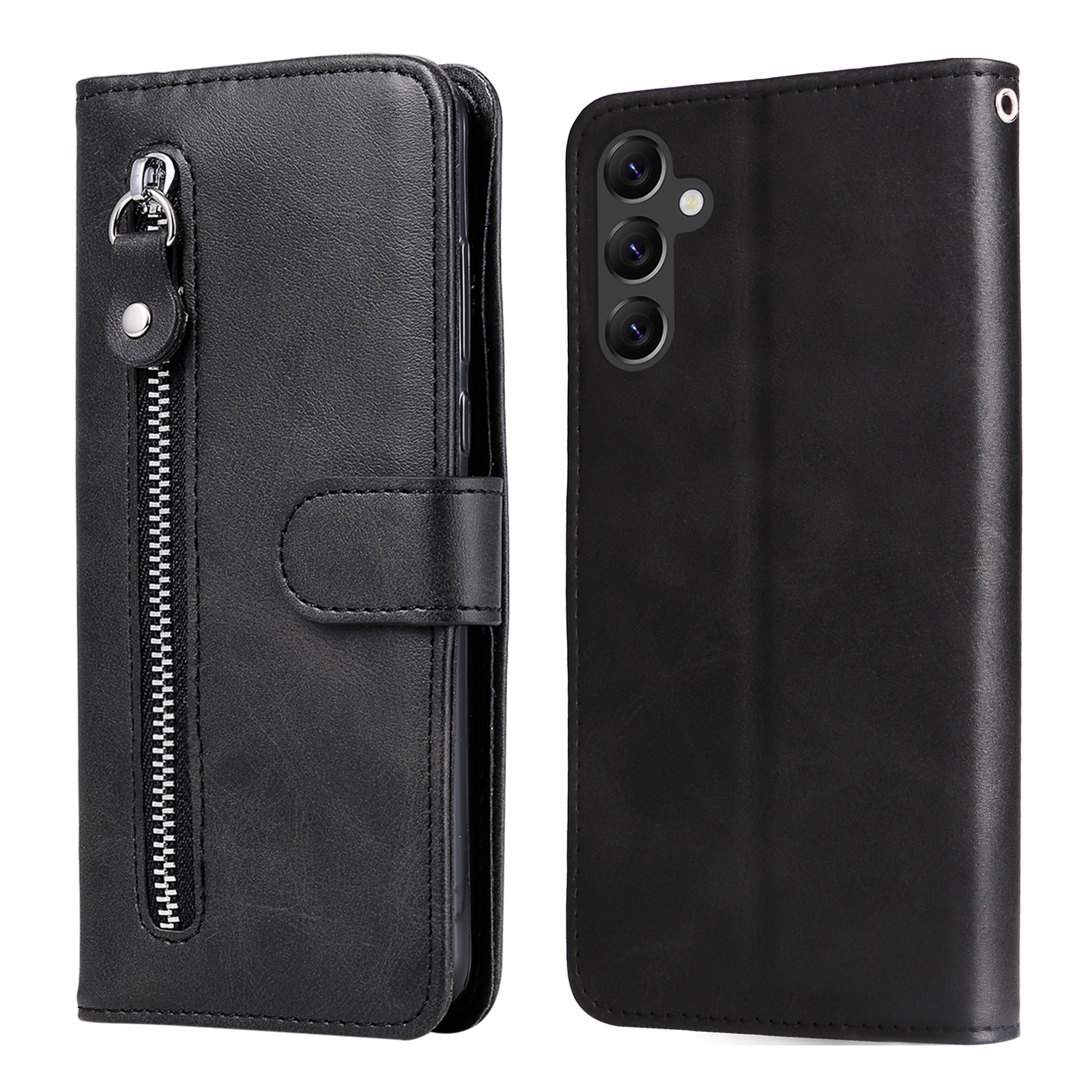 Boekmodel hoesje met rits Samsung A14 - Zwart