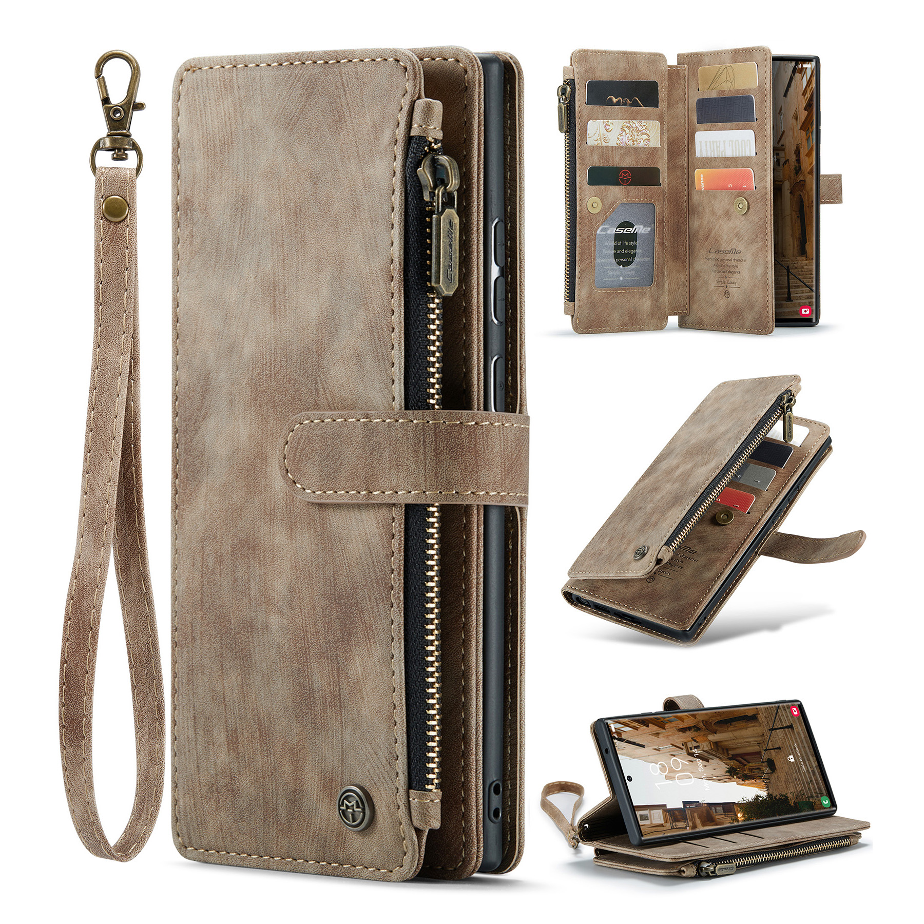 variatie CaseMe Samsung Galaxy S23 Ultra wallet hoesje – Bruin