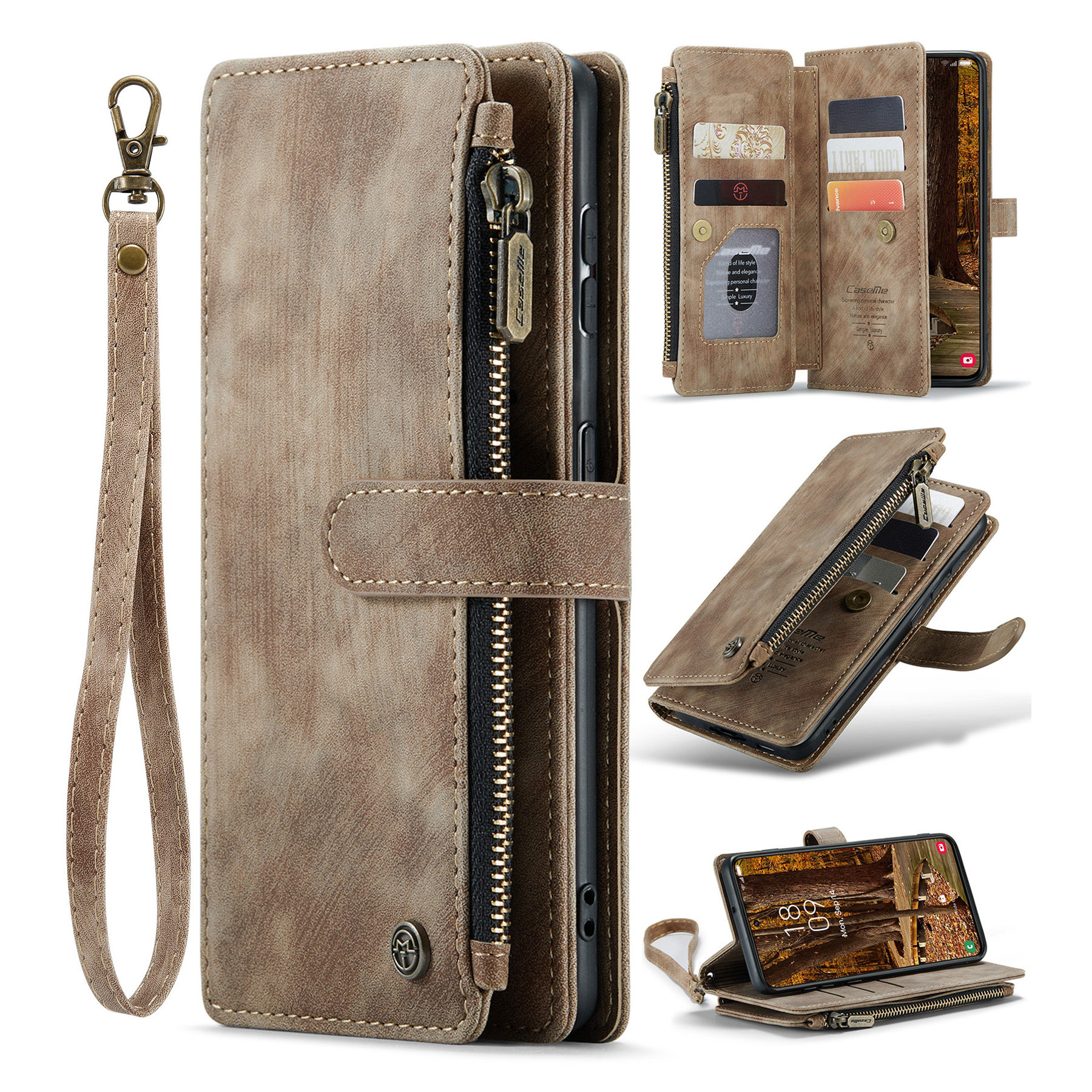 variatie CaseMe Samsung Galaxy S23 Plus wallet hoesje – Bruin