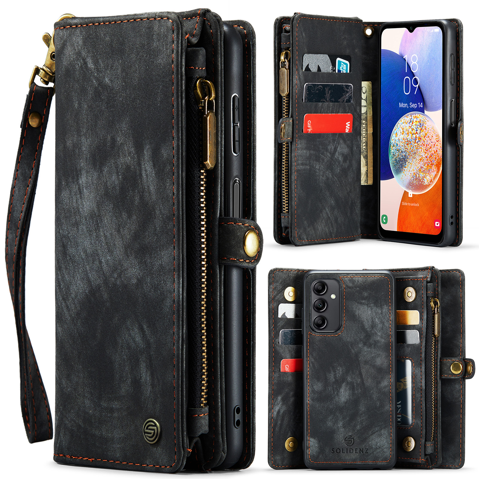 Solidenz Urban Wallet Samsung A14 hoesje - Zwart