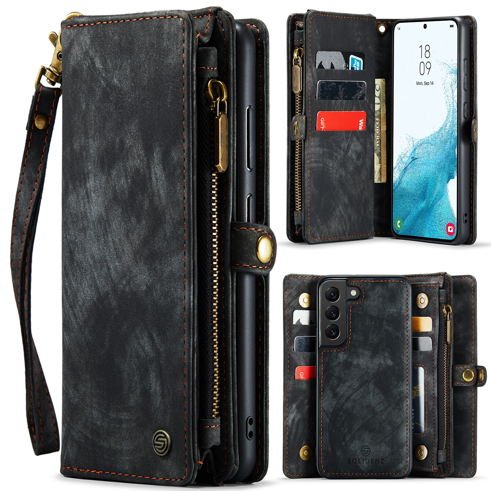 variatie Solidenz Urban Wallet Samsung S22 Plus hoesje – Zwart