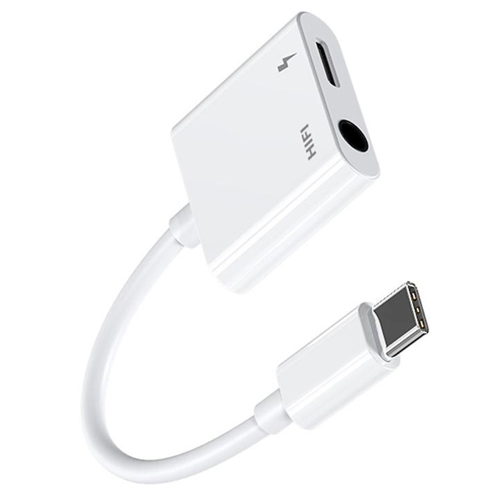 Joyroom 2-in-1 kabel met USB Type-C naar Audio Jack 3.5mm + USB Type-C - wit 1 v2