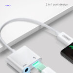 Joyroom 2-in-1 kabel met USB-C naar Audio Jack 3.5mm + USB-C - Wit - 6