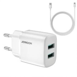 Joyroom 2.4A Dual USB-A oplader - Snellader - inclusief USB-C kabel - Wit