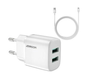 Joyroom 2.4A Dual USB-A oplader met snellaadfunctie – inclusief Lightning kabel – Wit